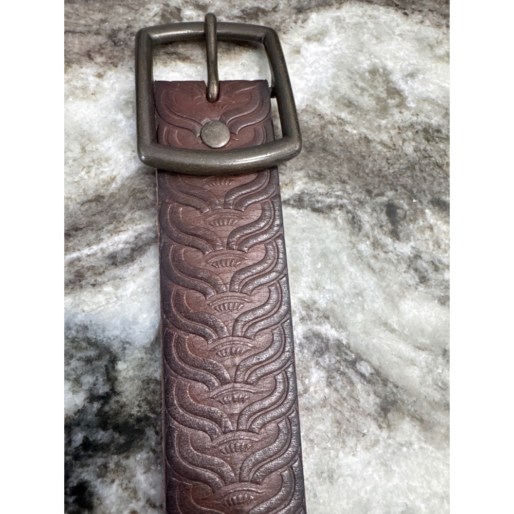 Vintage brown tooled leather belly Mossimo Supply Co. scale embossed pattern XL - Picture 6 of 8